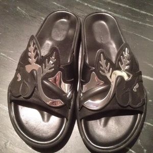 Christopher Kane leather black silver pool slide